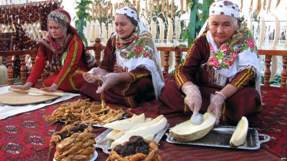 Turkmenistan Women Cooking at Government Festival 